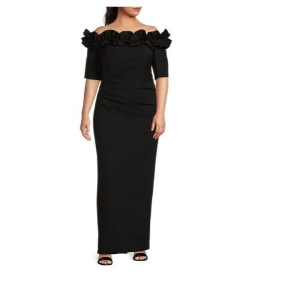 Xscape Womens grown dress size 22W plus Black Ruffle Evening formal USA new $258 - Picture 8 of 11